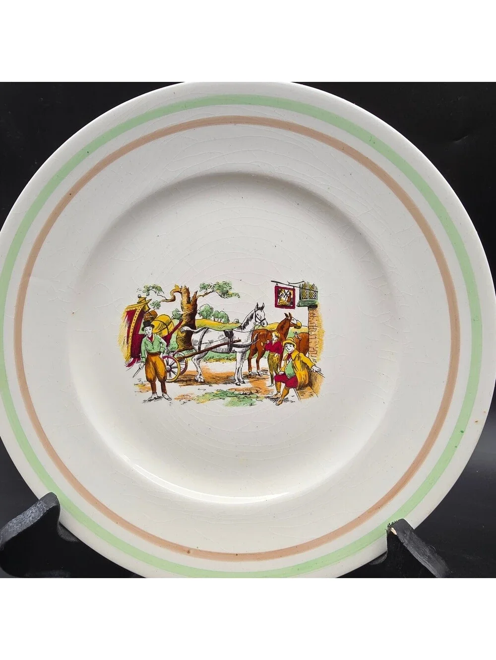Vintage Portland Pottery Cobridge Plates - Pair of Equestrian Theme Plates